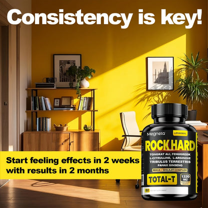 Rock Hard Supplements 180 Capsules 90-Day Supply — L-Arginine, Tongkat Ali, Tribulus & Fenugreek Plant Blend for Men's Energy, Drive & Heart Health