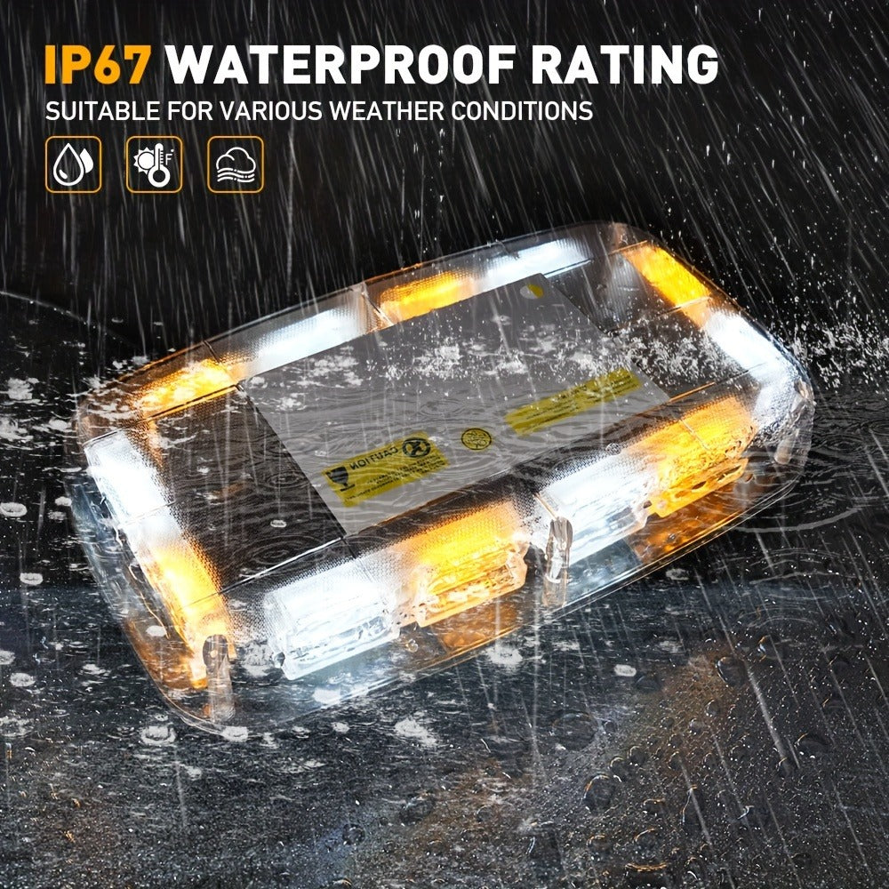 48 LED Roof Strobe Light Bar IP67 Waterproof Magnetic Mount Emergency Warning Light 12-24V for Plow Trucks Construction Vehicles Cars, Amber Green Red White High-Visibility Safety Beacon