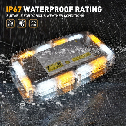 48 LED Roof Strobe Light Bar IP67 Waterproof Magnetic Mount Emergency Warning Light 12-24V for Plow Trucks Construction Vehicles Cars, Amber Green Red White High-Visibility Safety Beacon