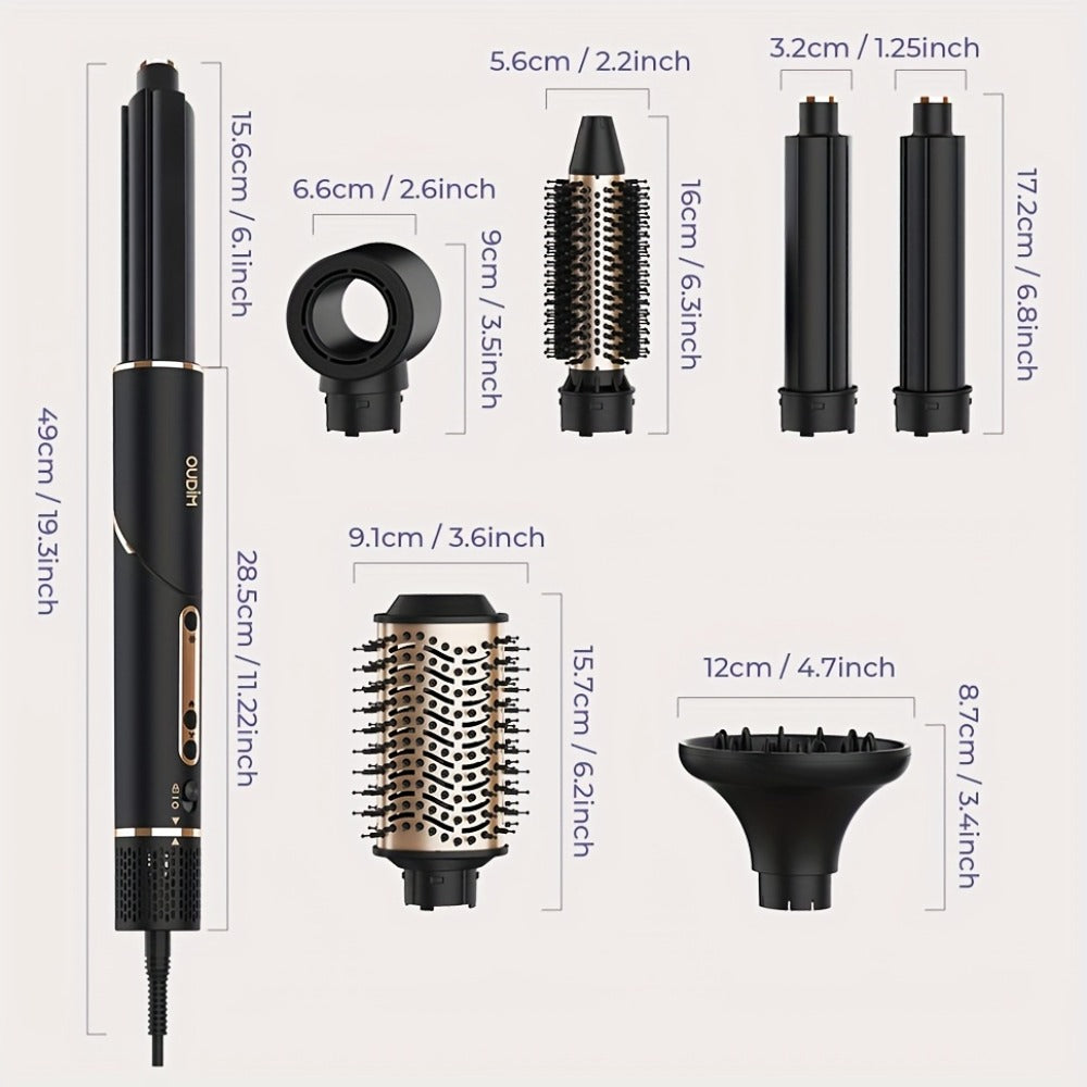 Hot Air Brush 6-in-1 Negative Ion Hair Dryer Brush & Styler 110000 RPM High-Speed Blow Dryer with Curling Iron Straightener Auto-Winding Curler Foldable Handle Storage Bag
