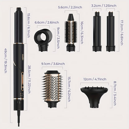Hot Air Brush 6-in-1 Negative Ion Hair Dryer Brush & Styler 110000 RPM High-Speed Blow Dryer with Curling Iron Straightener Auto-Winding Curler Foldable Handle Storage Bag