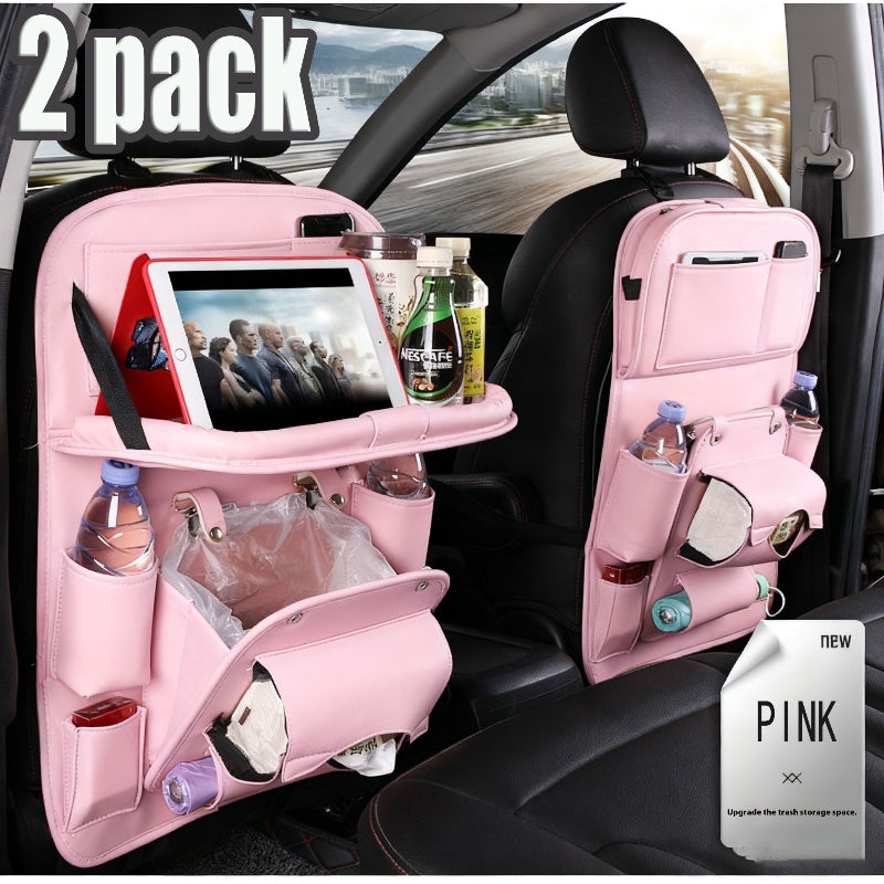 1/2pcs Upgraded Overhead Hanging Car Seatback with Partitioned Storage, Tray Table, Cup Holder, Umbrella & Computer Desk - Large Capacity Space-Saving Suitable for Car Interior Storage, Fits for Most Vehicles (Backseat)