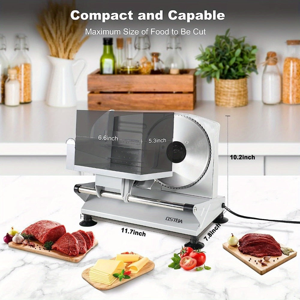 Electric Deli Food Slicer with Removable Stainless Steel Blades – Adjustable Thickness Meat Slicer for Home, Easy to Clean, Slices Cold Cuts, Cheese, Bread & Fruit