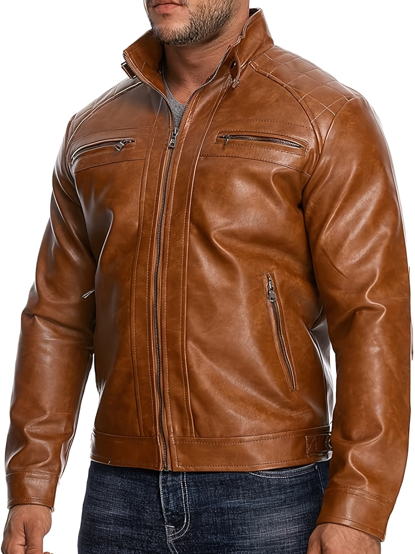 Men's Lightweight Faux Leather Pullover Coat