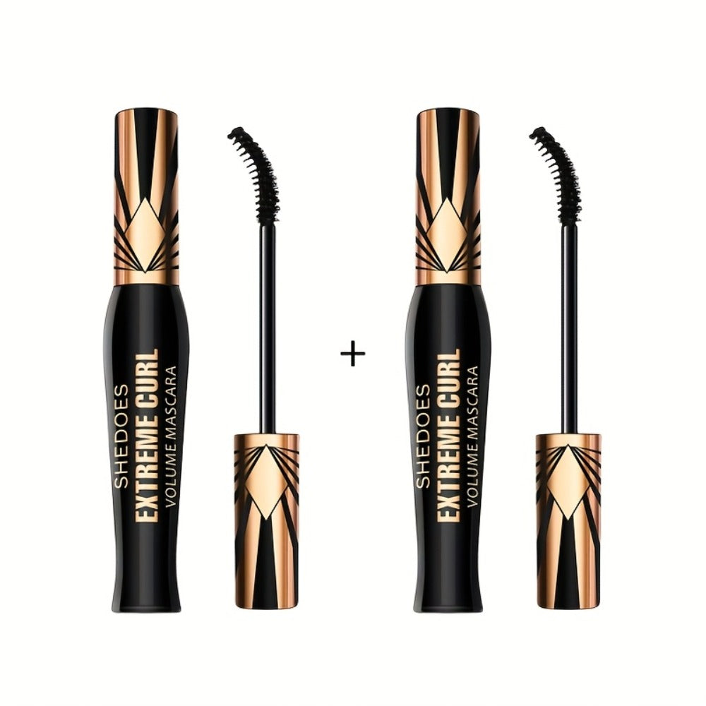 Waterproof Mascara Set 2Pcs Lengthening Volumizing Thick Curly Lashes Natural Extension Long-Lasting Smudge-Proof Crown Mascara for Women All-Day Wear
