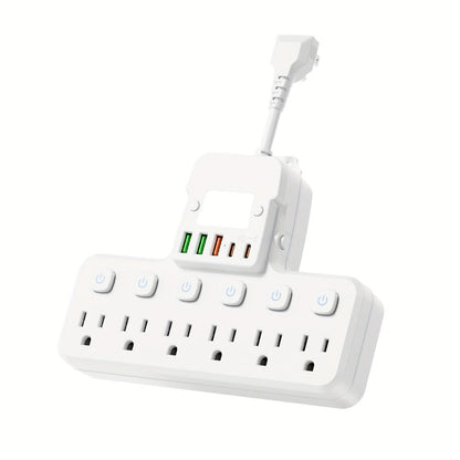 Desktop Power Strip 11-in-1 with 6 AC Outlets 3 USB-A 2 USB-C Ports 6 Individual Switches Multifunctional Charging Station for School Studio Workshop Home Office Desk