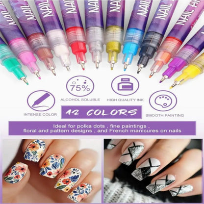 Nail Art Pens 24 Colors Set - 3D Doodle Nail Drawing Pen Kit with Fine Tip, Quick-Dry Detail Nail Paint Brushes for Home & Salon Nail Design, Beginner & Professional Nail Art Tools Gift