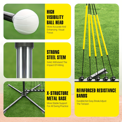 Baseball Swing Trainer with 5 Power Bands & Auto Reset System – Height Adjustable 31–47 Inch Portable Batting Trainer with Sturdy Base & Carry Bag for Indoor Outdoor Use, All Skill Levels