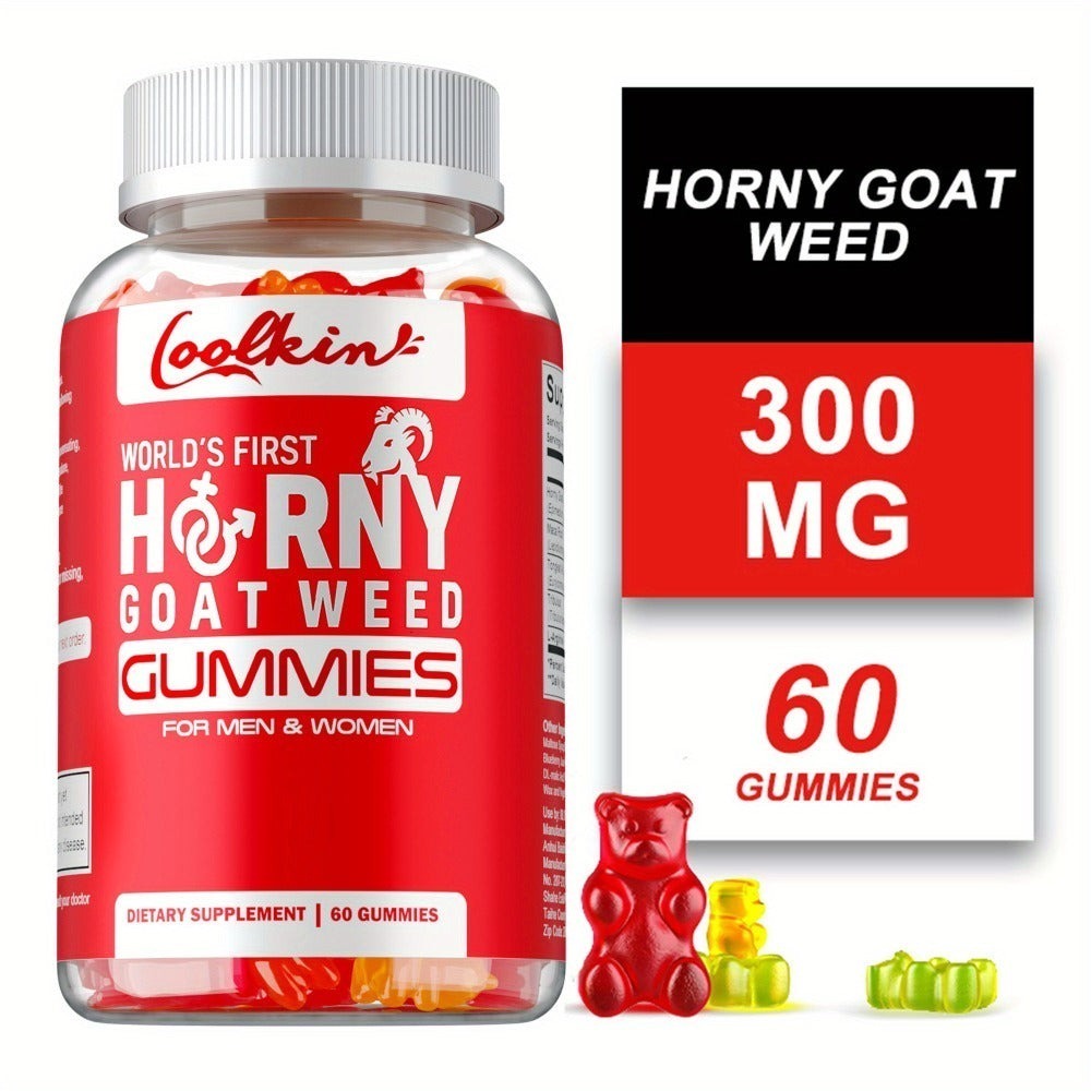 Horny Goat Weed Gummies with Maca Root Tongkat Ali Tribulus & L-Arginine – Men's Vitality & Energy Support Chewable Supplement, 60 Gummies, Natural Male Wellness Formula