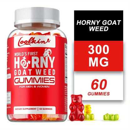 Horny Goat Weed Gummies with Maca Root Tongkat Ali Tribulus & L-Arginine – Men's Vitality & Energy Support Chewable Supplement, 60 Gummies, Natural Male Wellness Formula