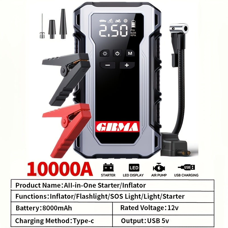 Car Emergency Start Power Supply with Air Compressor, RV Car Emergency Start Power Supply 12V Car Emergency Starter, Portable Car Starter with LED Light, RV Emergency Power Supply Products, Car Jumper Starter