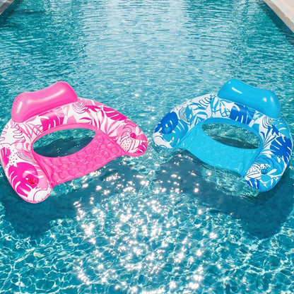 Inflatable Pool Chair 2-Pack for Adults – Leaf Print Blow Up Floating Chairs with Cup Holders & Water Balloons, Hammock Noodle Mat Float Set for Pool Beach Lake, Summer Party Gift (Blue & Pink)