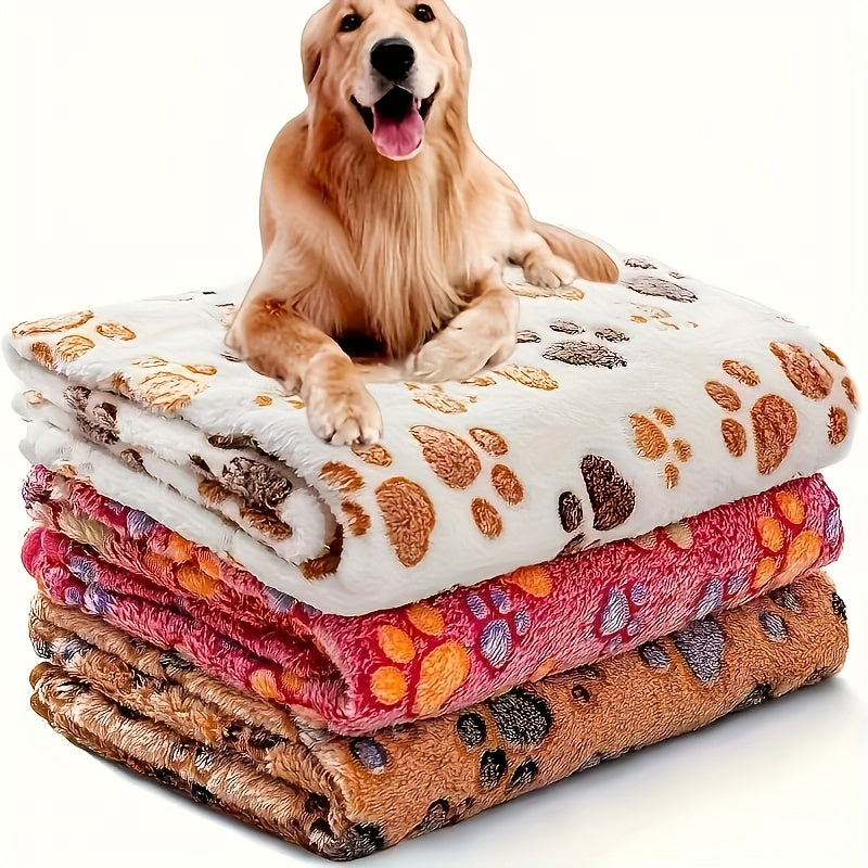 Pet Blanket 3 Pack - Super Soft Fleece Flannel Throw for Dogs Cats Puppies, Cute Paw Bone Elephant Dot Patterns, Small Medium Large Sizes, Cozy Dog Cat Blanket with Free Pet Drying Towel