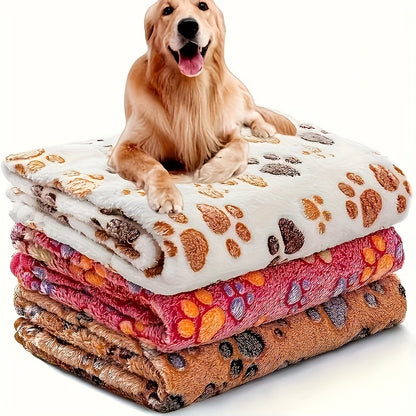 Pet Blanket 3 Pack - Super Soft Fleece Flannel Throw for Dogs Cats Puppies, Cute Paw Bone Elephant Dot Patterns, Small Medium Large Sizes, Cozy Dog Cat Blanket with Free Pet Drying Towel