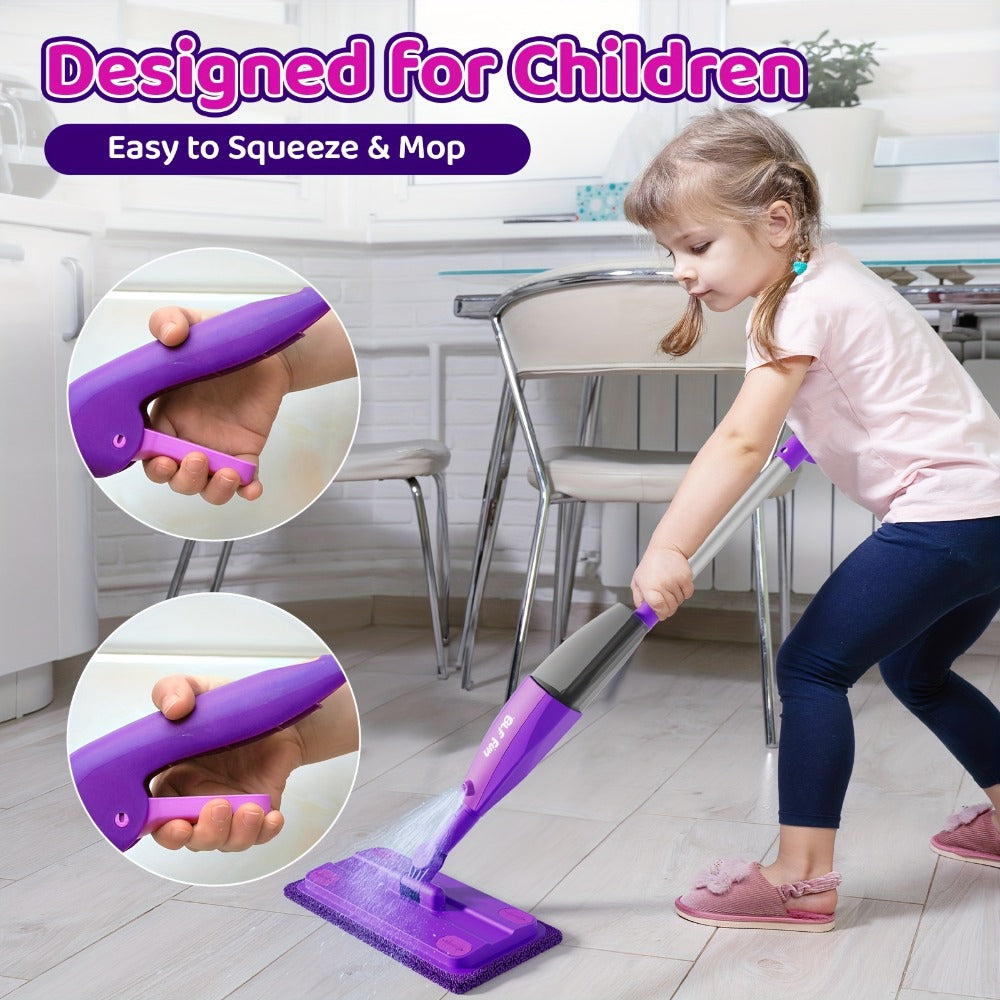 Kids Spray Mop Toy with Real Water Sprayer – Pretend Play Cleaning Set for Toddlers Girls Boys Ages 3 4 5 6, Purple Lightweight Mop, Fun Housekeeping Gift