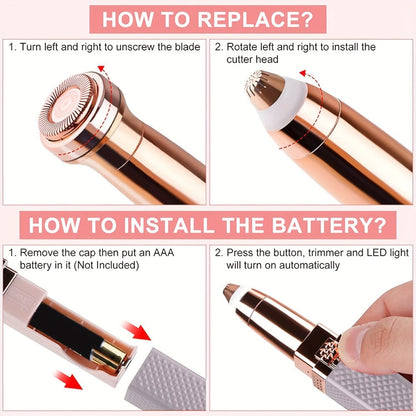 Facial Hair Trimmer for Women — 2-in-1 Electric Eyebrow Trimmer & Painless Lip Hair Remover | Precision Face Hair Removal Device for Eyebrows, Upper Lip, Chin & Body | Compact Portable Grooming Tool | 2-Pack (Gold & Pink)