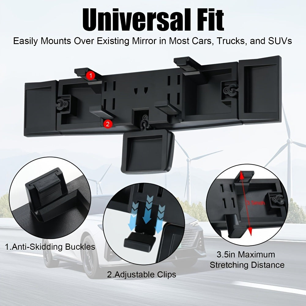 Interior Rearview Mirror 13 Inch – Quadruple-Fold Adjustable Wide Angle Car Mirror with 360° Swivel, Flat Lens, Enhanced Visibility for Safe Driving