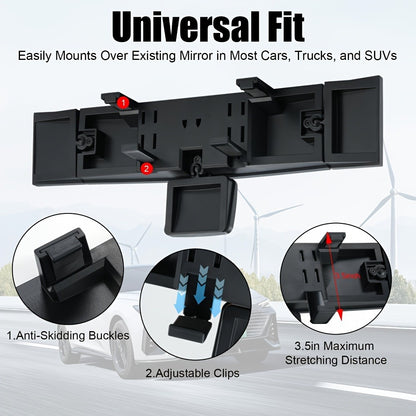 Interior Rearview Mirror 13 Inch – Quadruple-Fold Adjustable Wide Angle Car Mirror with 360° Swivel, Flat Lens, Enhanced Visibility for Safe Driving