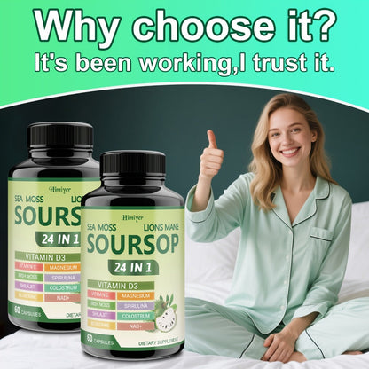 Soursop Capsules Advanced Herbal Supplement with Shilajit, Irish Moss, Berberine & NAD+ – Immunity, Antioxidant & Circulatory Support | Vitamin D3, C & Magnesium | ShopVora UK