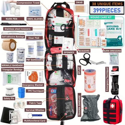 First Aid Kit 399pcs / 99pcs Professional Portable Survival Gear with Splints Scissors Tweezers for Hiking Camping Hunting Car Travel Emergency