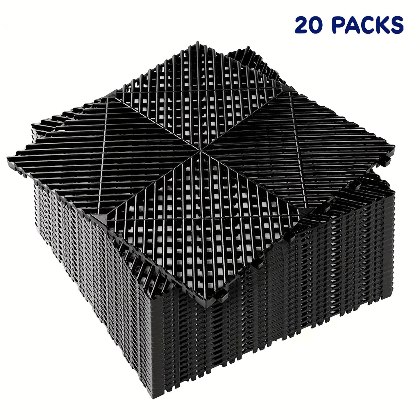 Interlocking Garage Floor Tiles 20-Pack - 16"x16" Drainage Floor Mat, Non-Slip PP Tiles for Garage, Car Wash, Basement & Pool | 41.3 Sq Ft Coverage