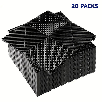 Interlocking Garage Floor Tiles 20-Pack - 16"x16" Drainage Floor Mat, Non-Slip PP Tiles for Garage, Car Wash, Basement & Pool | 41.3 Sq Ft Coverage
