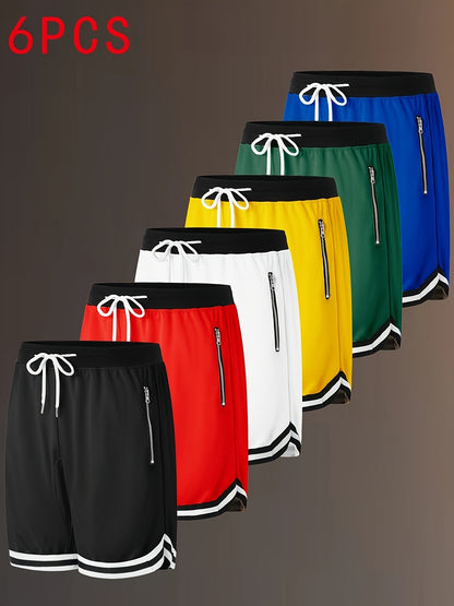Men's Black + Red + White + Yellow + Green + Khaki Polyester Shorts - product view 13