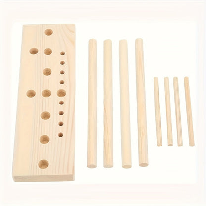 9-Piece Wooden Wreath & Bow Maker Crafting Tool Set, DIY Floral Wreath Molds with Wooden Sticks Rope Checkered Fabric, Party Decoration Craft Supplies for Holiday
