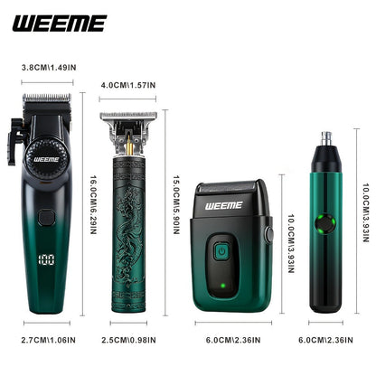 Hair Cutting Set 4pcs Professional - Electric Hair Clipper, Electric Shaver, T-Blade Trimmer & Nose Hair Trimmer, Gradient Green Gift Box, Precise Grooming Kit for Home Use & Gift