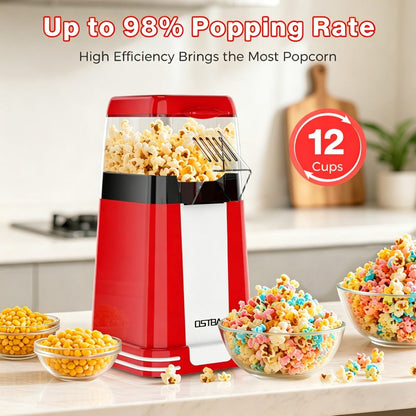 Hot Air Popcorn Popper Maker 16 Cups – Oil-Free Electric Popcorn Machine with Measuring Cup for Kernels & Butter Melting, Healthy Family Snack