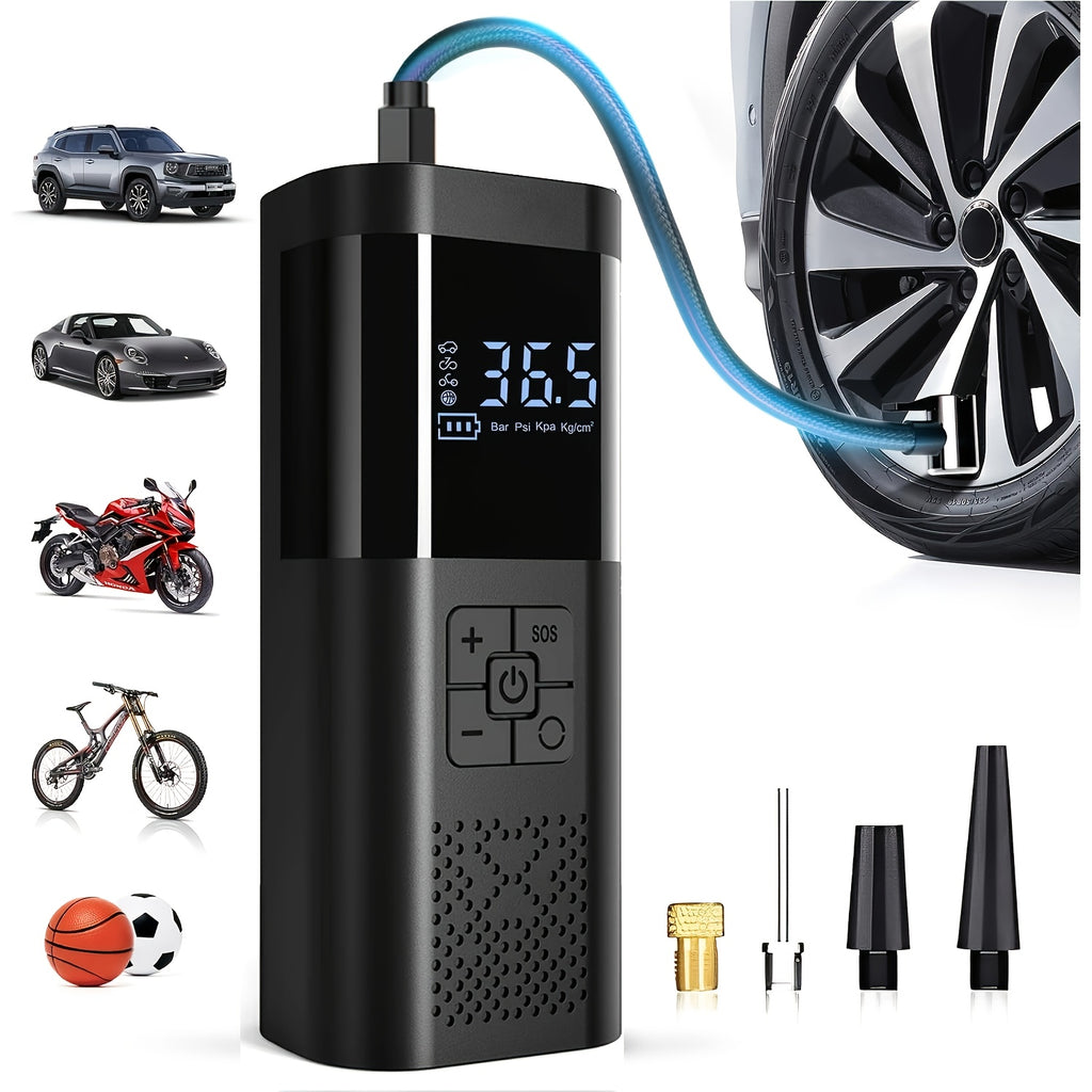 Tire Inflator Portable Air Compressor, 150PSI Car Tire Air Pump With Tire Pressure Gauge, LED, 3X Fast One-Button Smart Cordless Tire Air Pump For Cars, Motorcycles, Bicycles, Balls, Etc.