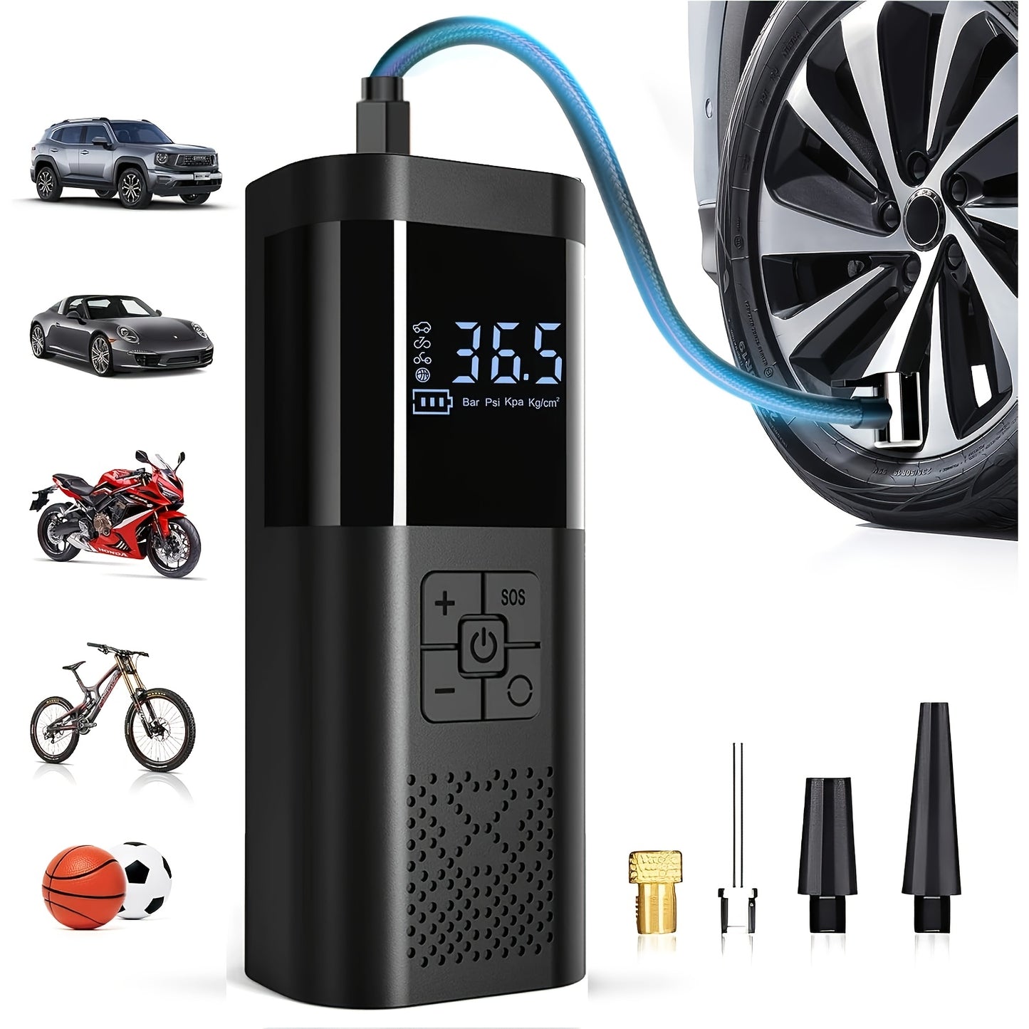 Tire Inflator Portable Air Compressor, 150PSI Car Tire Air Pump With Tire Pressure Gauge, LED, 3X Fast One-Button Smart Cordless Tire Air Pump For Cars, Motorcycles, Bicycles, Balls, Etc.