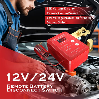 Wireless Battery Kill Switch – 12V/24V 240A Remote Control Cutoff with LED Voltage Indicator, Auto Shutdown, Emergency Stop for Car Truck Boat RV ATV Motorcycle