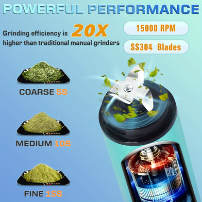 Electric Herb Grinder USB Rechargeable – Portable Spice Mill with One-Button Operation, Travel Bag, Funnel & Cleaning Brush | 4 Colors Available