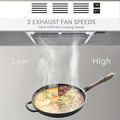 Range Hood 30 Inch Under Cabinet | Ducted & Ductless Convertible Kitchen Vent Hood with LED Light & 2-Speed Exhaust Fan, Stainless Steel – Black, White & Silver, Easy Install