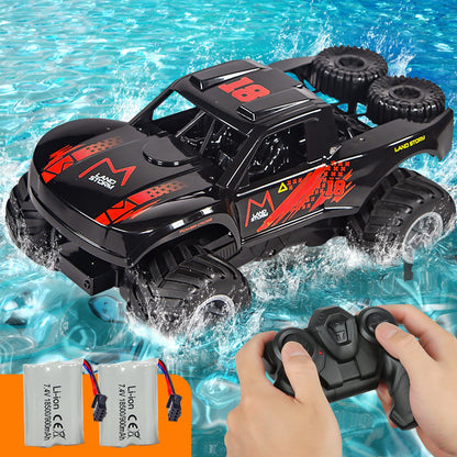 Amphibious RC Car 1:16 Scale 4WD Waterproof Land & Water Remote Control Monster Truck – 2 Rechargeable Batteries, All-Terrain RC Truck for Boys Kids Ages 4+, Birthday Christmas Gift