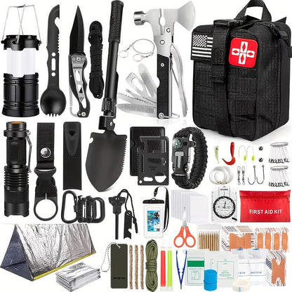 Outdoor Survival Gear Set 11/13/258-Piece – Professional Emergency Kit with Fire Starter & Compass | Multi-Tool Outdoor Equipment for Camping, Hiking & Adventure