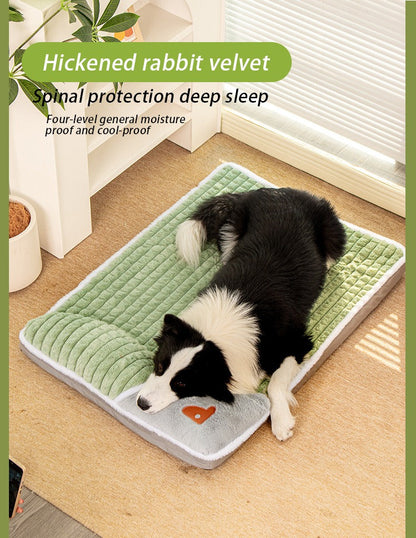 Thickened Dog Bed & Cat Bed Mat with Pillow – Anti-Slip, Machine Washable, Detachable Crate Mat for All Dogs & Cats, L & XL