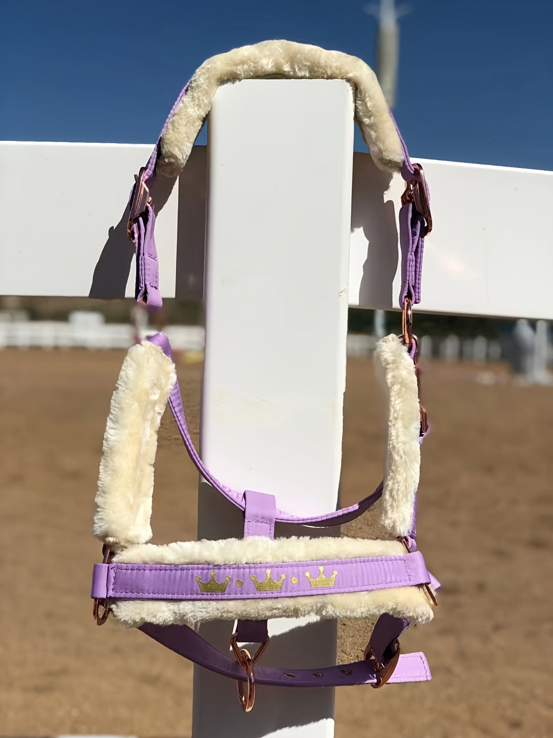 Horse Halter with Detachable Faux Fur Band & Glossy Buckle – Adjustable Head Collar for Horses, Available in 15 Colors & 3 Sizes FULL COB PONY