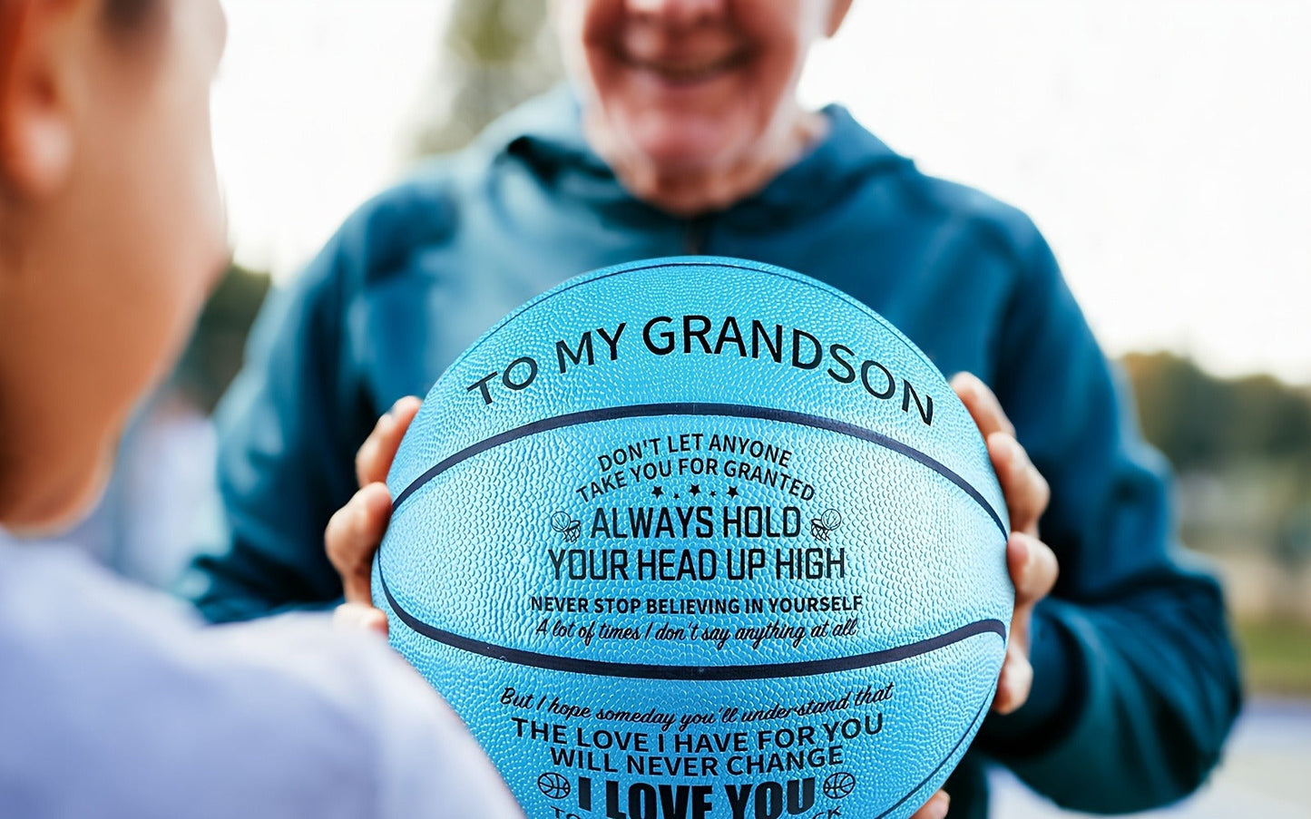 Engraved Basketball Gift for Grandson & Son - Size 7 PU Indoor Outdoor with Pump, Inspirational Message, Birthday Christmas Gift, Multi-Color