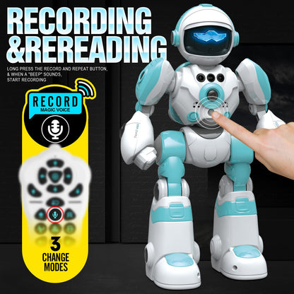 Gesture Control RC Robot Toy for Kids – Voice Recording, Programming, EMO LED Infrared Intelligent Interactive Robot, STEM Gift for Boys Girls Ages 6 7 8 9 10, Birthday Christmas (Green/Blue/Yellow)