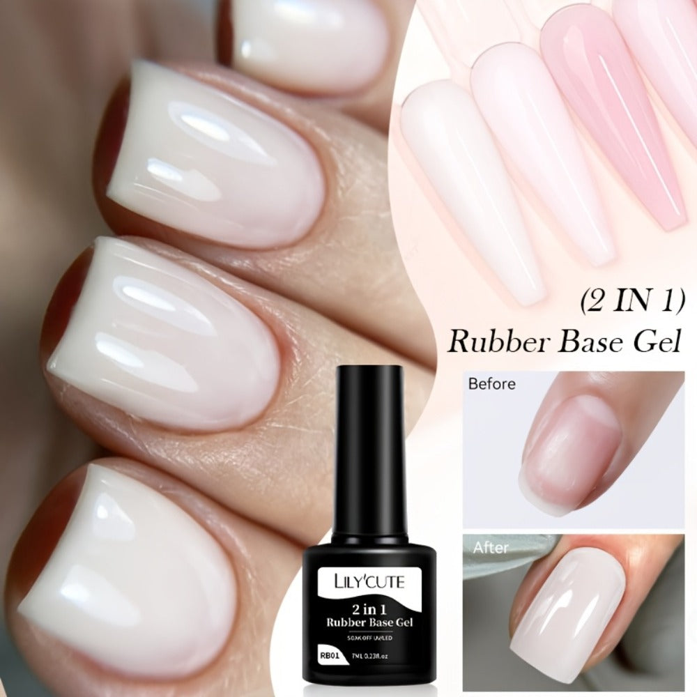 Rubber Base Gel Polish Set 6pcs Nude Pink 2-in-1 Builder Base Coat – Self-Leveling Soak Off UV LED Semi-Permanent Long-Lasting Gel Manicure Kit 0.24oz Each for DIY & Salon Nail Art Women