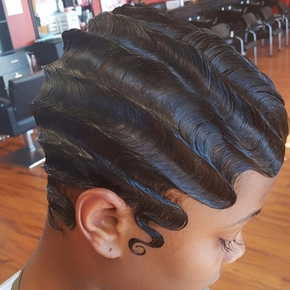 Short Human Hair Pixie Cut Wig Finger Wave Deep Ocean Wave Brazilian Virgin 180% Density Rose Net Cap 1B 613 Blonde Women Party Daily Wear