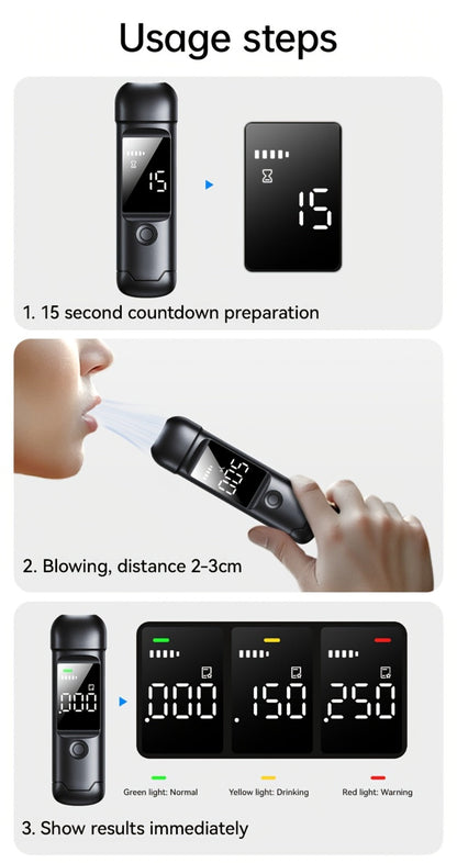 USB Rechargeable Breathalyzer with LCD Display – Portable Personal Alcohol Tester, 200mAh Battery, Multi-Person Continuous Testing, Safe Driving Breath Analyzer