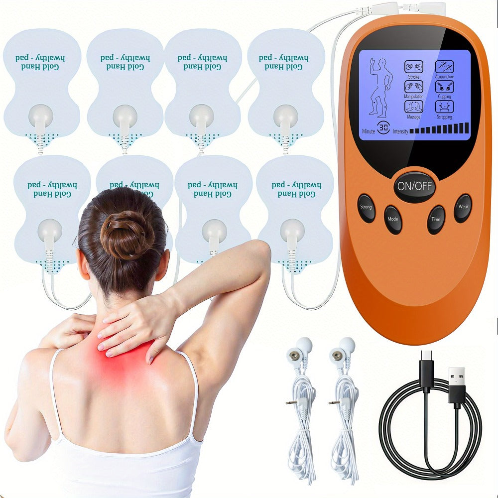 TENS EMS Dual Channel Muscle Stimulator Massager – 8 Electrodes for Back, Shoulder & Knee Pain Relief, Muscle Recovery, Portable Electric Pulse Therapy Device