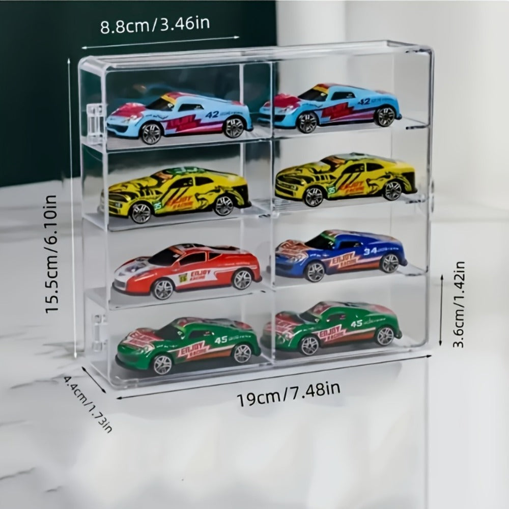 Hot Wheels Display Case 1:64 Scale Acrylic 2-Pack – Multi-Compartment Diecast Car Showcase Cabinet, Transparent Dust-Proof Storage with Safety Cover, Car Collector Gift for Boys & Adults