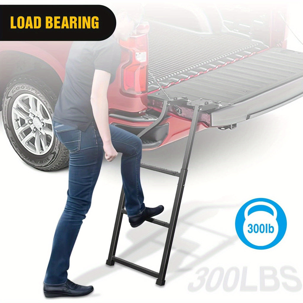 WAYWE Foldable Truck Tailgate Ladder for Pickup with Aluminum Step Grip Plates, Replaceable Rubber Ladder Feet & Stainless Steel Self Drilling Hex Screws for Easy Installation Folding Heavy Duty Tire Step Fit Tire From 10inch to 15inch