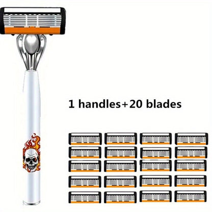 Men's Safety Razor with Replacement Blades - Anti-Slip Stainless Steel Handle Shaver for Beard & Sideburns, Classic Style Wet Shaving Razor, Multiple Blade Bundle Options