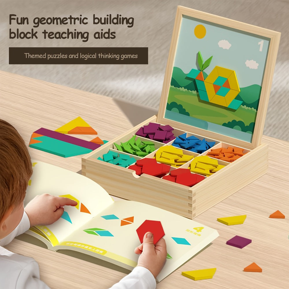 Magnetic Wooden Puzzle Blocks 128 180 220 Piece Set – Geometric Figures Cognitive Learning STEM Toy for Kids, Creative Jigsaw Building Gift for Toddlers & Children