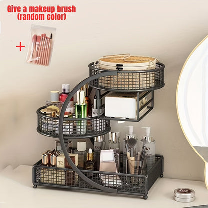 Lightweight Metal Cosmetic Storage Rack with Makeup Brushes Included No-Installation Countertop Organizer for Bathroom Dresser Vanity Skincare Makeup Black White